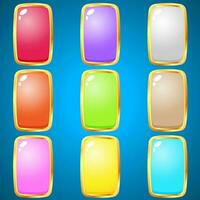 Gems rectangle 9 colors for puzzle games. 2d asset for user interface GUI in mobile application game. Vector for web or game design.