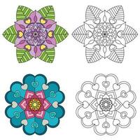 Mandala flower 2 style coloring for adults. Vintage decorative elements. Oriental pattern, vector illustration. Mandala Coloring page.