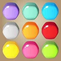 Cute colorful candy Hexagon for puzzle game. 2d asset for user interface GUI in mobile application game. vector