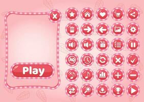 Cute popup border candy and icon gui for game. Background color pink. Vector Illustration icon set.