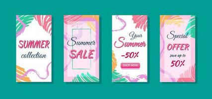 Summer sale vertical posters with retro strokes vector