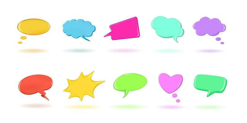 Collection of various 3D render speech bubbles