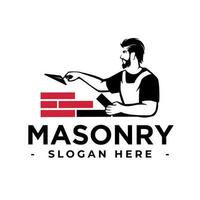 Masonry logo design template. Bricklayer logo vector. Construction logo vector