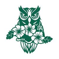 Minimalist owl with wildflower vector template. Wisdom owl logo design concept.