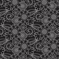 White outline paisley on black background. Vector ethnic seamless pattern.