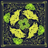 Botanical square pattern with lotuses and leaves. Floral Bandana. Vector. vector