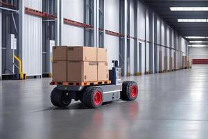 Automated guided vehicle in warehouse logistic and transport. AI Generated photo