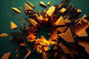 Abstract geometric background. Explosion power design with crushing surface. 3d illustration. photo