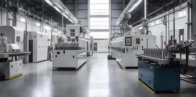 A modern factory with CNC milling machines. AI Generated photo