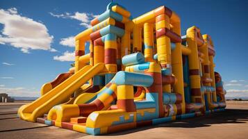 Inflatable playgrounds for children. AI Generated photo