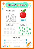 Learning alphabet with tracing finding and coloring letters for kids vector