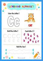 Learning alphabet with tracing finding and coloring letters for kids vector