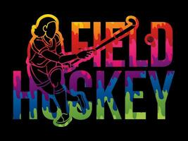 Field Hockey Female Player Action with Text Font Graffiti vector