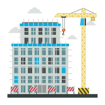 A scaffolding building which is in construction, commercial construction