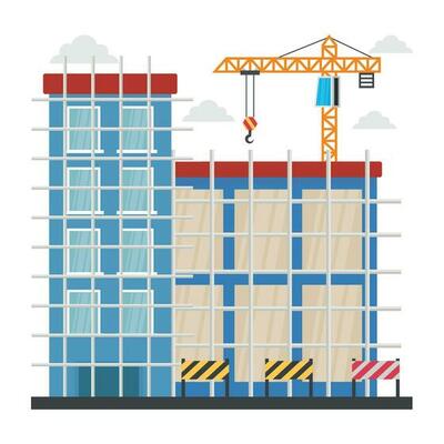 A scaffolding building which is in construction, commercial construction