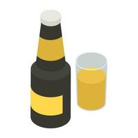 moderno estilo vector de cerveza botella con vaso, isométrica icono