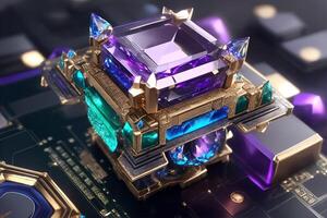 Imaginal High-end CPU with a fantasy game look and gemstone on top. photo
