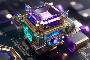 Imaginal High-end CPU with a fantasy game look and gemstone on top. AI Generated photo