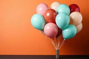 Bunch of colorful balloons over a seamless background. AI Generated photo