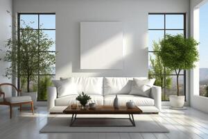White blank canvas on a modern living room. photo