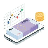 An isometric icon of bitcoin analytics vector