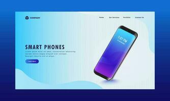 Responsive Landing Page Design with New Arrival Smartphone on Cool Background. vector