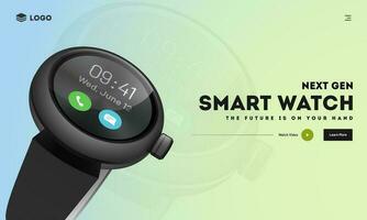 Landing Page or Hero Image with Realistic Smart Watch Illustration. vector