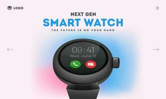 Landing Page or Hero Image with Realistic Smart Watch Illustration, Next Generation. vector