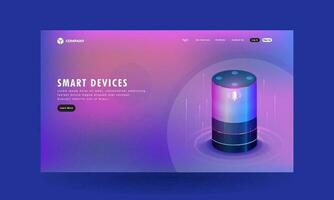 Landing Page or Hero Banner Design with Smart Voice Assistant Gadget, 3D Illustration on Cool Background. vector