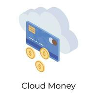 Isometric design of cloud money, cloud with credit card and dollar. vector