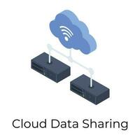 Isometric vector design, cloud data sharing icon.