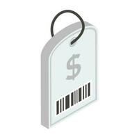 Dollar on card, isometric design of price tag icon vector