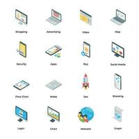 Bundle of Social Marketing Isometric Icons vector