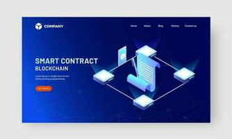 Landing Page or Hero Banner Design with Online Agreement or Contract Approval from Smartphone Application on Blue Background. vector