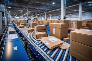 Cardboard boxes on sorting line. photo