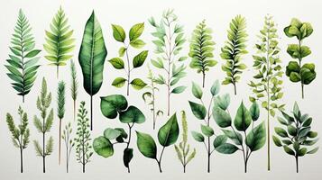 Lush green plants boho colors watercolor. photo