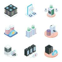 Pack of Database Isometric Icons vector