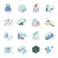 Pack of Database Isometric Icons vector