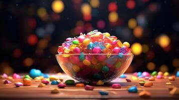 colorful candies in a bowl , photo