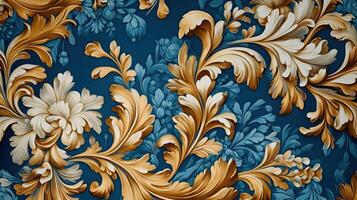 Blue and Gold abstract floral background , photo