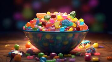 colorful candies in a bowl , photo