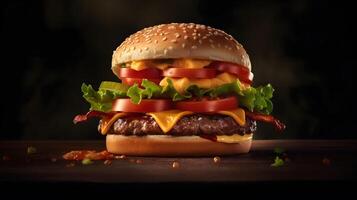 delicious fresh hamburger on a plate , photo