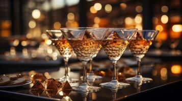Pyramid of glasses with champagne close up. photo