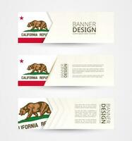 Set of three horizontal banners with US state flag of California. Web banner design template in color of California flag. vector