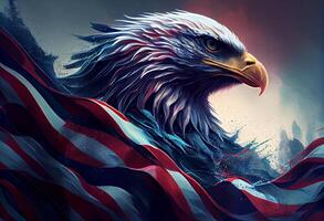 ondulado americano bandera con un águila simbolizando fuerza y libertad . ai generado. foto