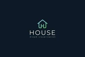 Letter H simple and line art green colour house logo vector