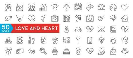 Love And Heart icon set in thin line style for Valentine's Day. vector