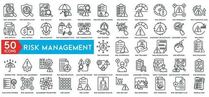 Risk Management Icons. Contains such concept Icons as Threat Analysis, Warnings, Risk Assessment and more vector