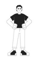 Strong afroamerican man monochromatic flat vector character. Editable thin line full body of optimistic entrepreneur on white. Simple bw cartoon spot image for web graphic design