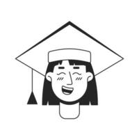 salido joven caucásico estudiante monocromo plano lineal personaje cabeza. graduación académico gorra. editable contorno mano dibujado humano cara icono. 2d dibujos animados Mancha vector avatar ilustración para animación